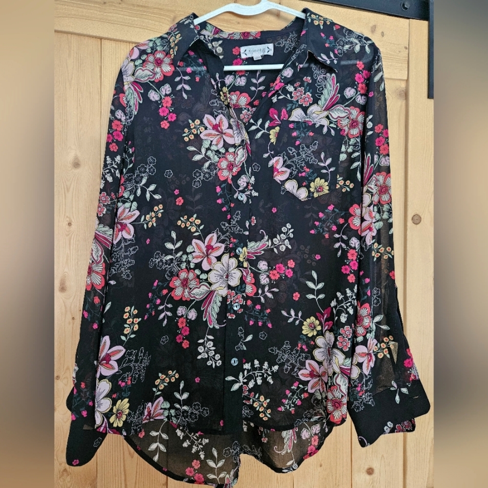 Nanette Lepore Button Up Blouse, Large, flowered